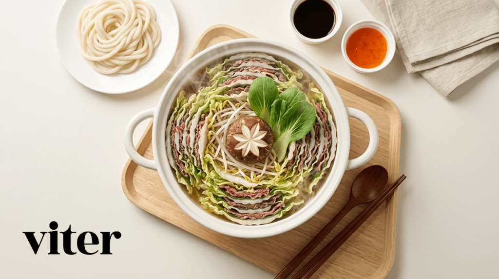 다이어트 배달음식 소고기와 배추를 겹겹이 쌓아 끓인 밀푀유나베