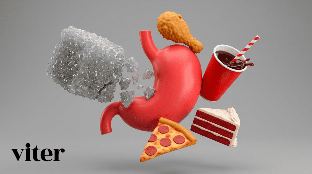 3D로 표현된 위장과 혈당 다이어트 방해 음식들