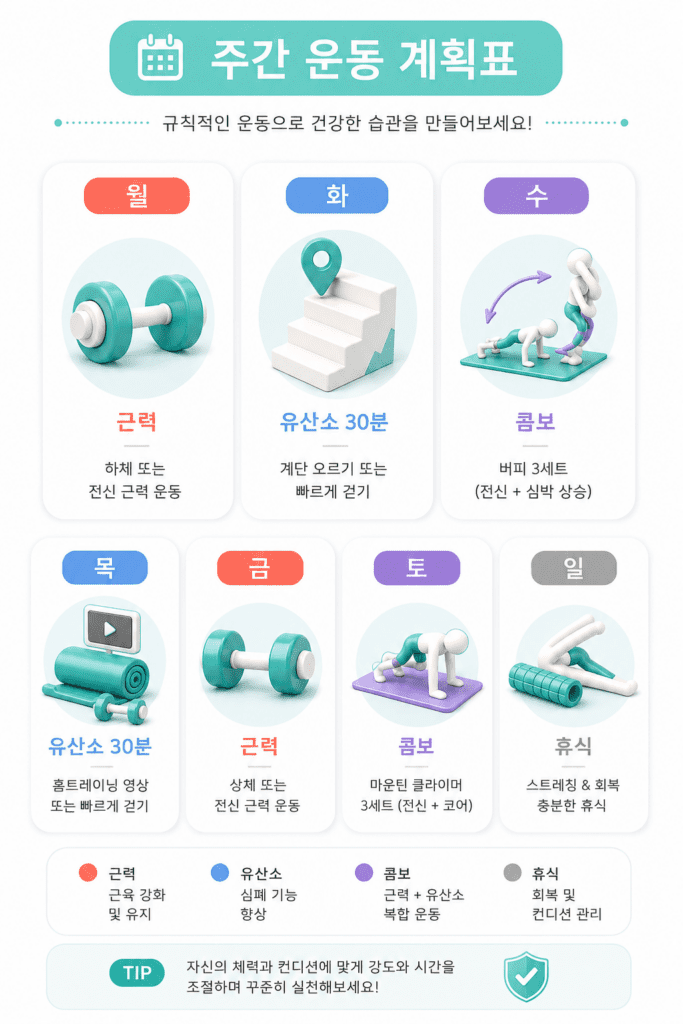유산소와 근력 병행하는 2주 다이어트 운동 계획표 