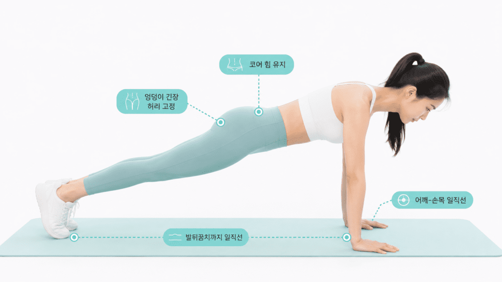 마운틴 클라이머 정확한 자세를 위해 몸을 일직선으로 유지한 여성
