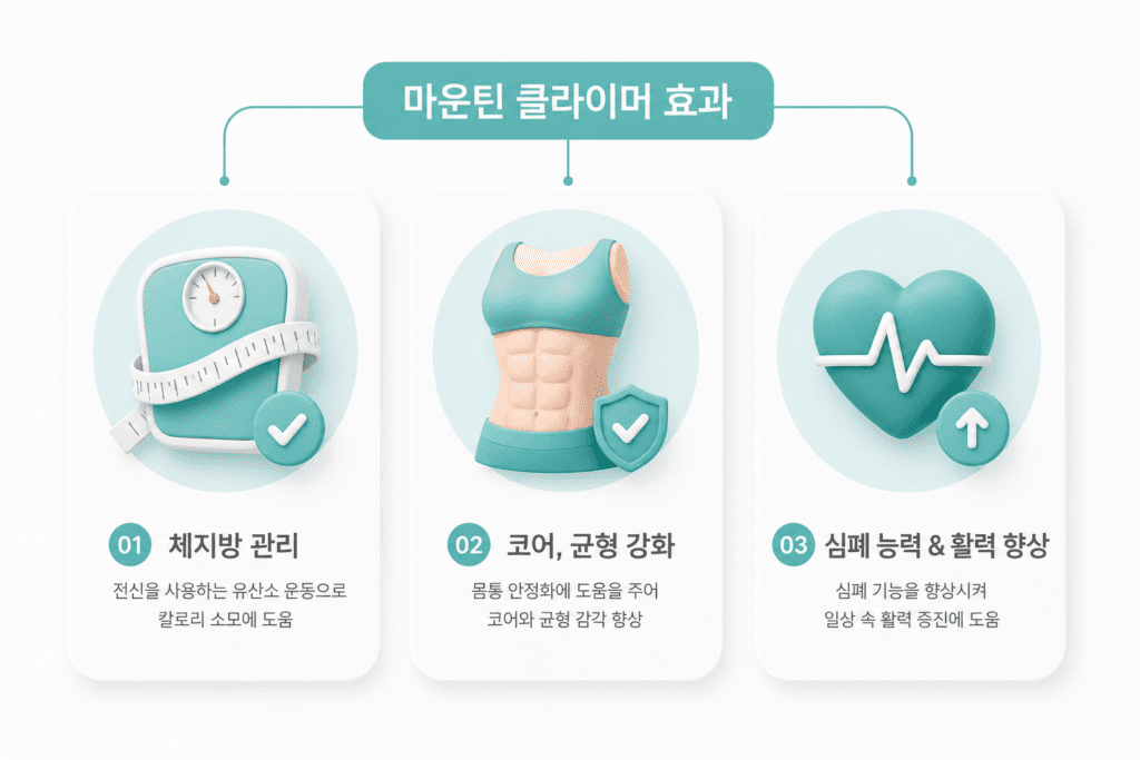 마운틴 클라이머 효과인 체지방 관리와 코어 강화를 소개하는 자료