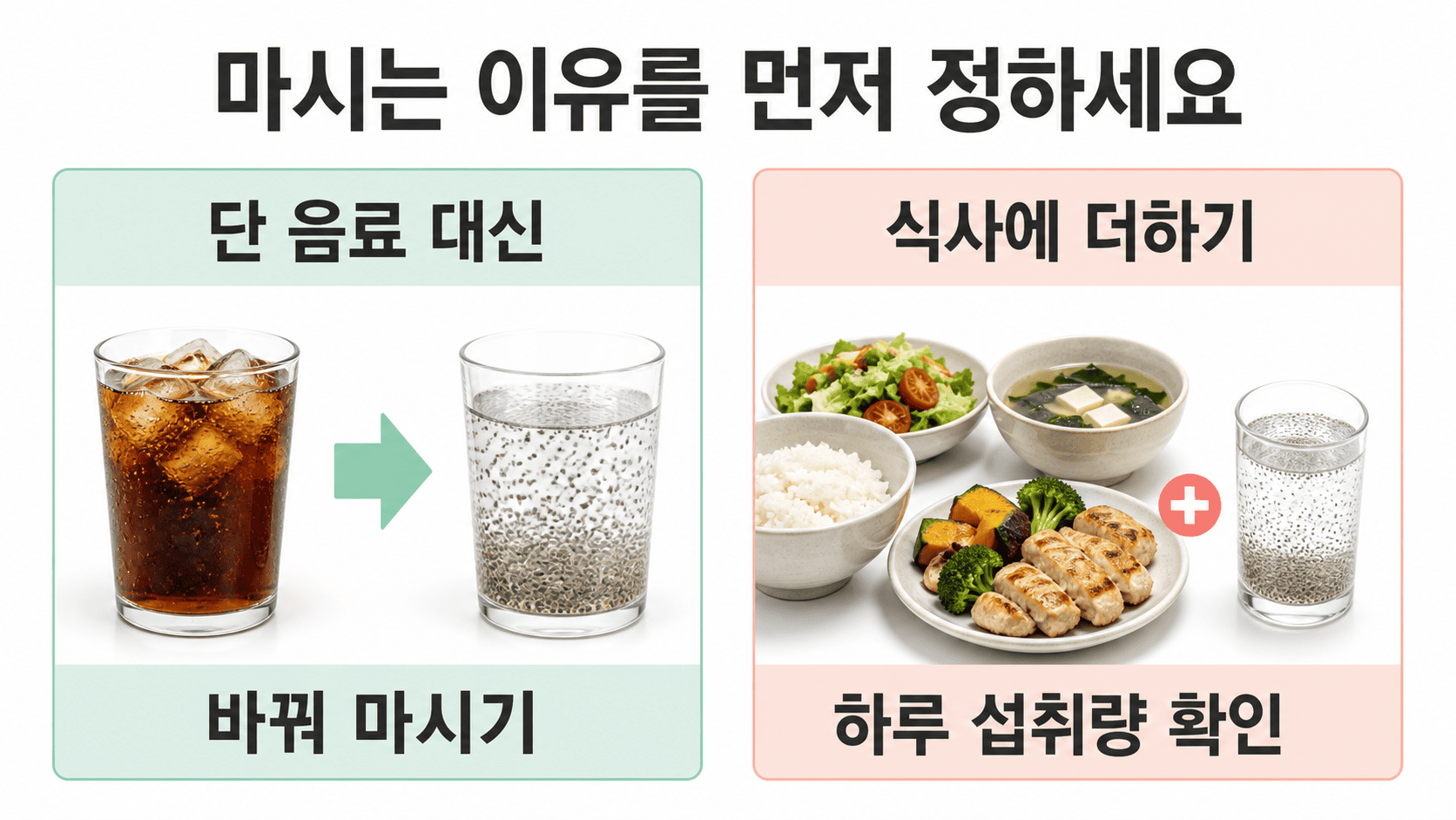 콜라를 대체하는 치아씨드 물과 식사에 추가된 치아씨드 물
